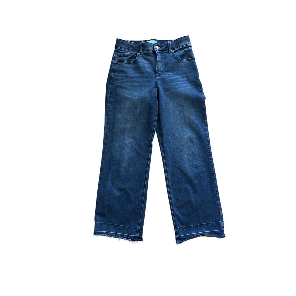 Draper James High Rise Wide Leg Crop Jeans 8 Dark Wash Raw Hem Denim